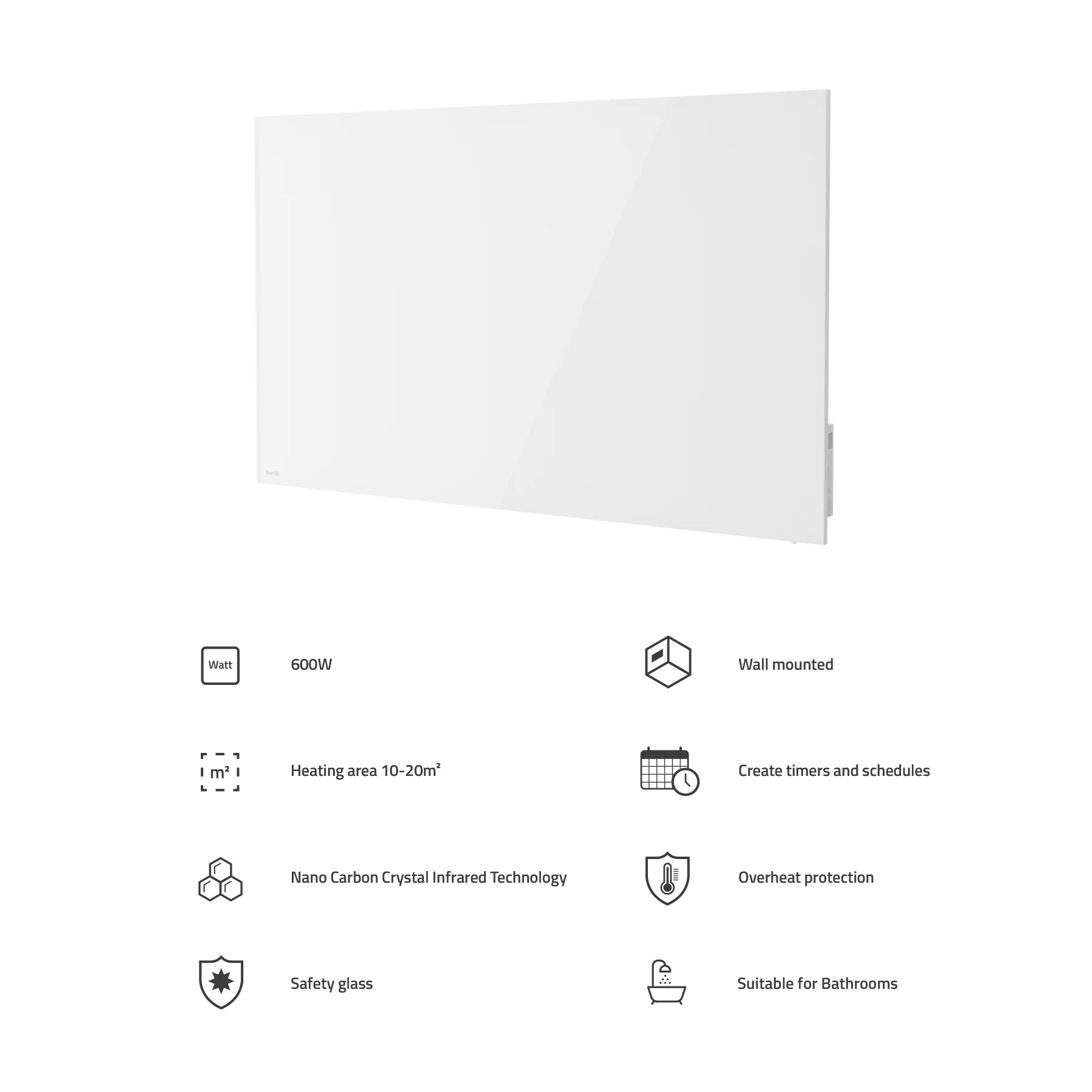 Hombli Smart Infrared Panel Heater - 600W White Glass - Image 6